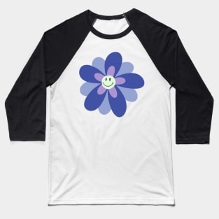 Bright and Cheerful Flower Smiley Face - blue Baseball T-Shirt